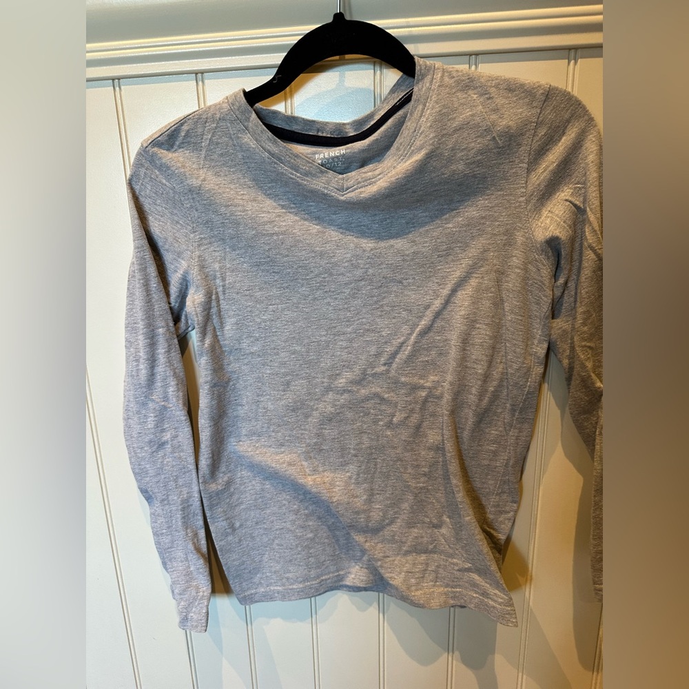 FRENCH TOAST Boys SIZE 10/12 Grey Long Sleeve V-Neck Tee Shirt